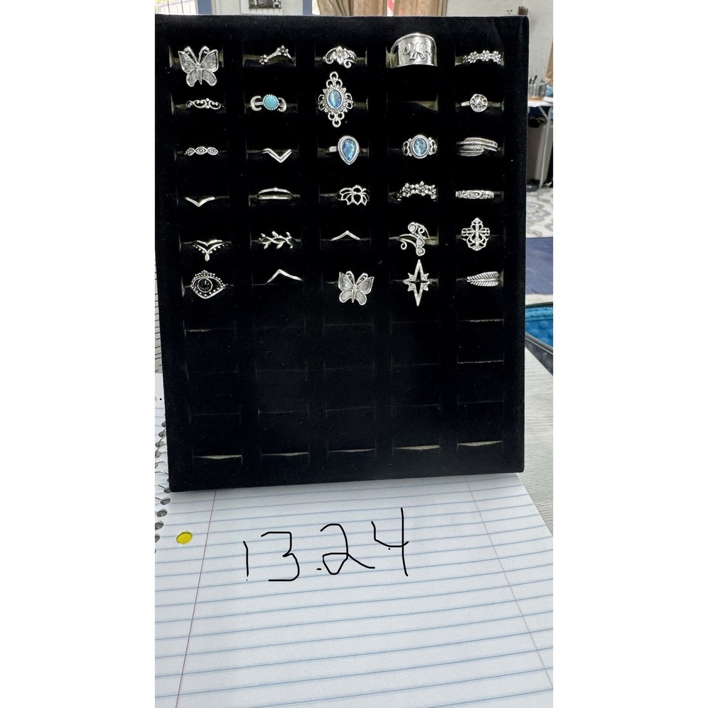 Wholesale Lot Of 30 Rings Costume Silver Turquoise Onyx Blue In Mixed Sizes